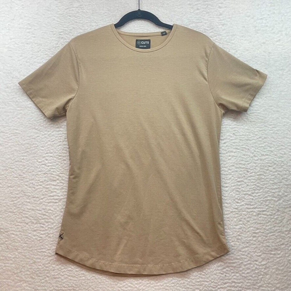 Cuts Shirt Mens Medium Brown Curve Hem Performance Gym Workout Basic Crew Neck